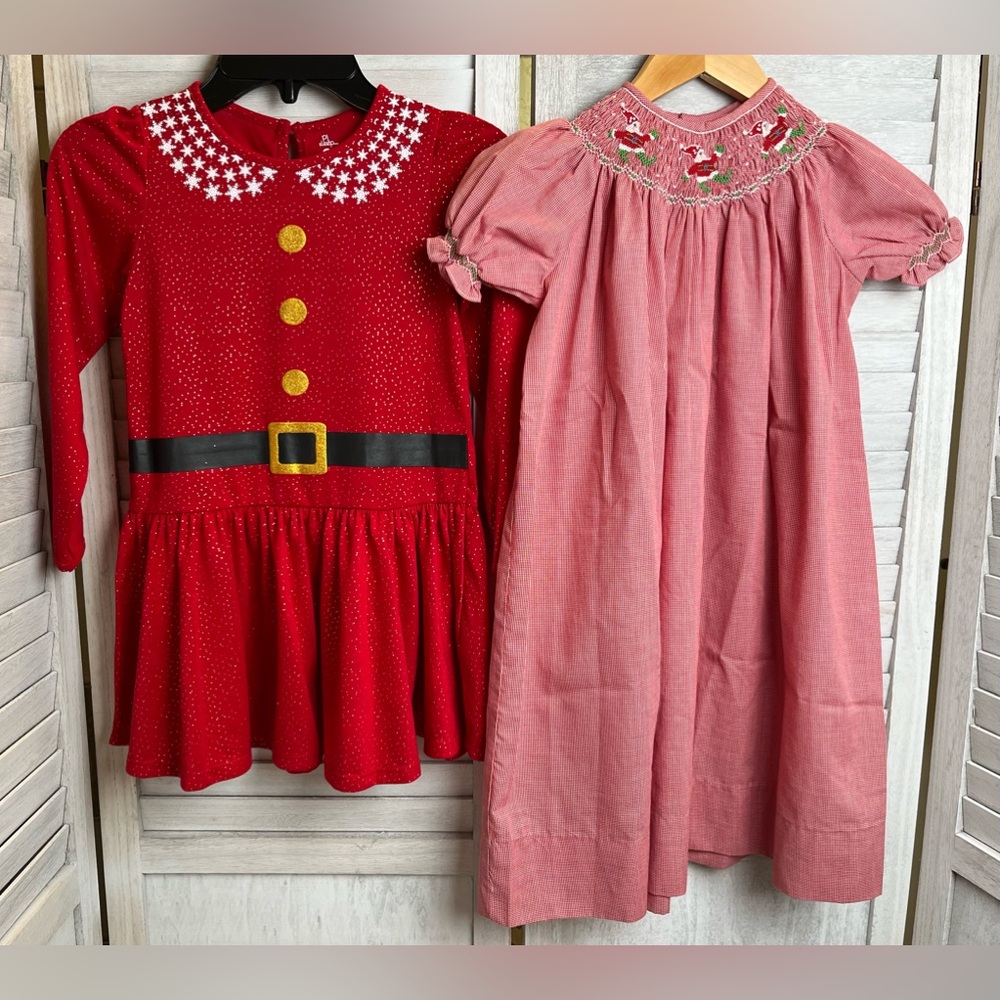sz5 Christmas/holiday vintage Orient expressed smocked dress & petit lem pj.